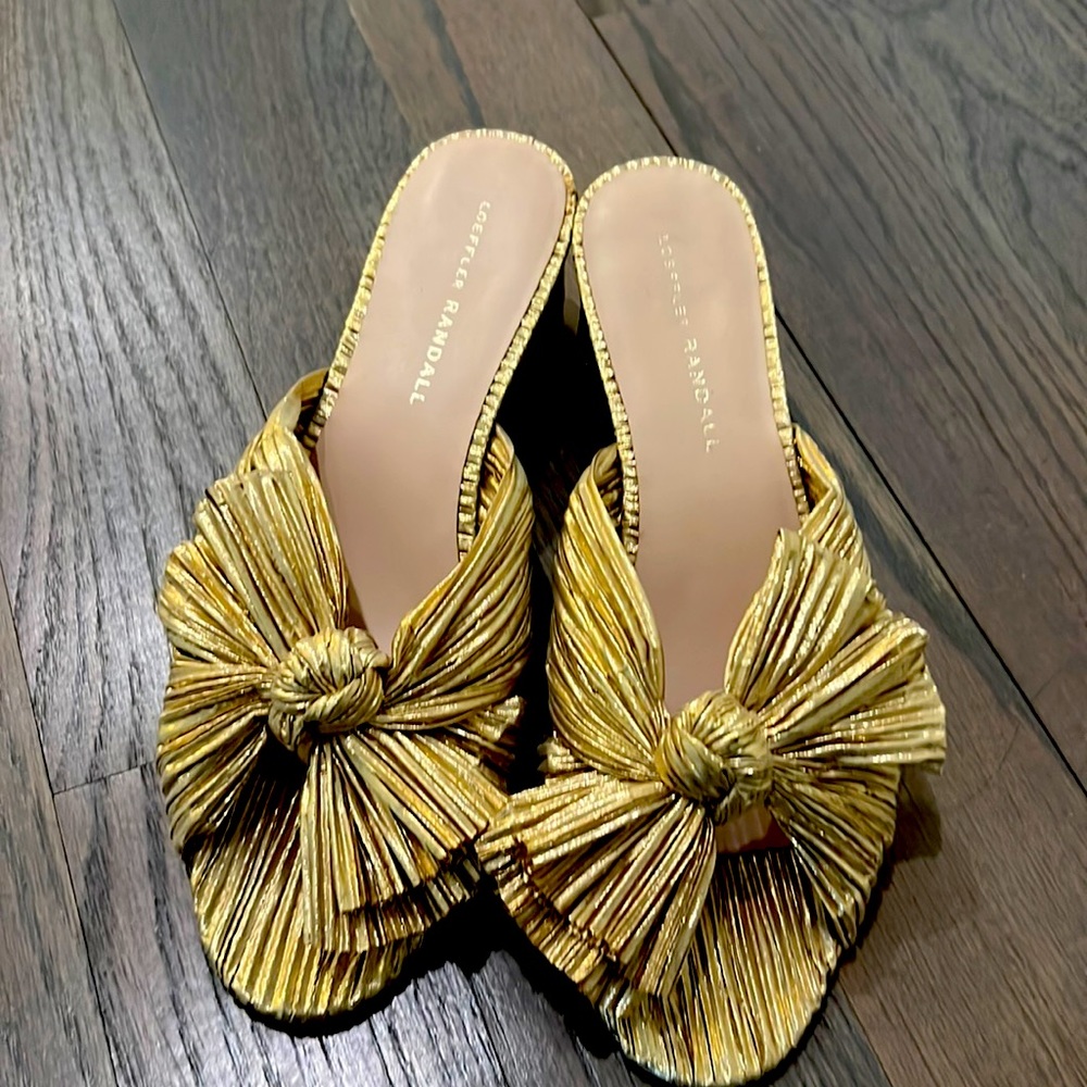 Loeffler Randall gold Kitten Heel Bow Shoes